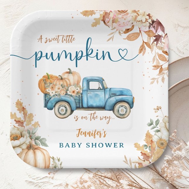 Assiettes En Carton Baby shower de camion Citrouille bleu automne auto (Créateur téléchargé)