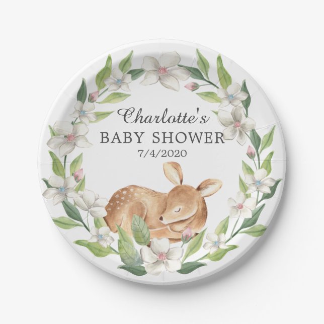 Assiettes En Carton Baby shower de cerf doux en bois 7" Plaque (Devant)