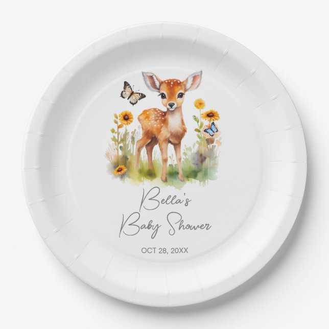 Assiettes En Carton Baby shower de cerfs d'animaux de bois (Devant)