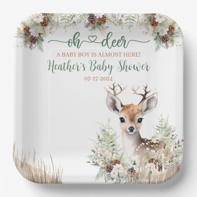 Assiettes En Carton Baby shower de cerfs de bois (Recto)