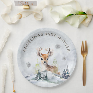 Assiettes En Carton Baby shower de cerfs de la forêt d'hiver