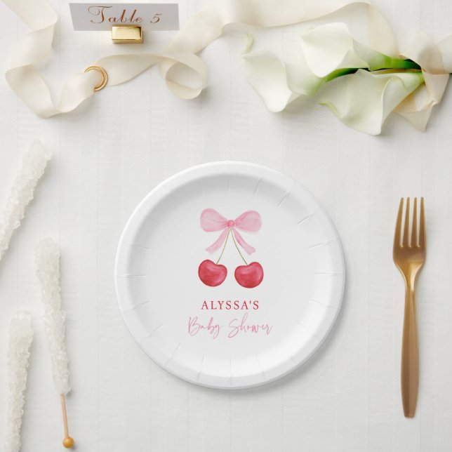 Assiettes En Carton Baby shower de cerise rose Bow (Mariage)