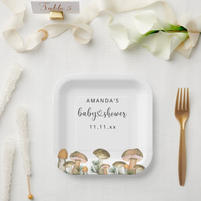 Assiettes En Carton Baby shower de champignons forestiers (Mariage)
