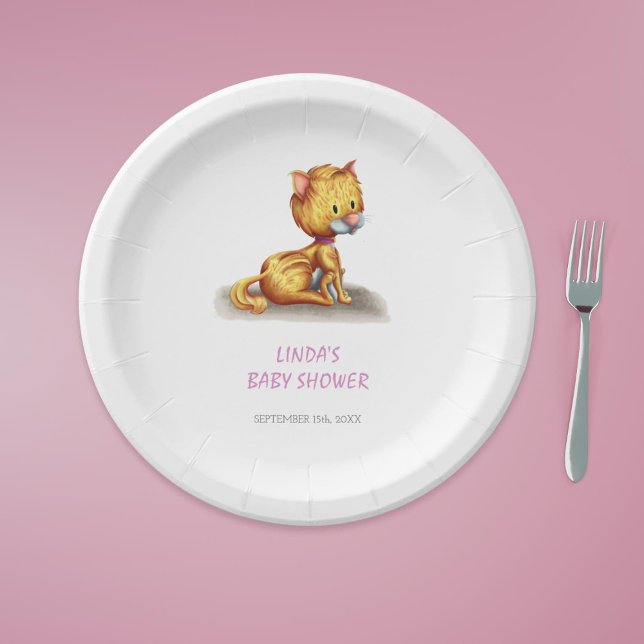 Assiettes En Carton Baby shower de chats Cute Kitty (Cute Girl Kitten Baby Shower paper plates)