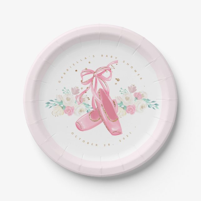 Assiettes En Carton Baby shower de chaussures Ballerina Pointe (Devant)