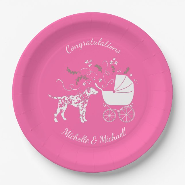 Assiettes En Carton Baby shower de Chien Dalmatien Chien Chien rose Ch (Devant)