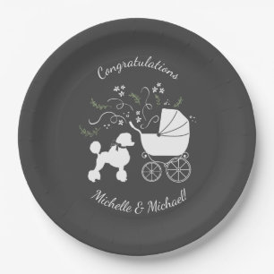 Assiettes En Carton Baby shower de chien de caniche gris gris gris gri