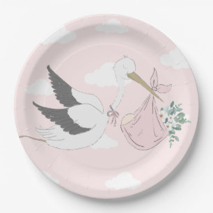 Assiettes En Carton Baby shower de cigogne rose