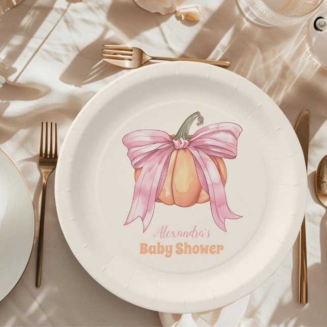 Assiettes En Carton Baby shower de Citrouille Retro Pink Bow (Créateur téléchargé)