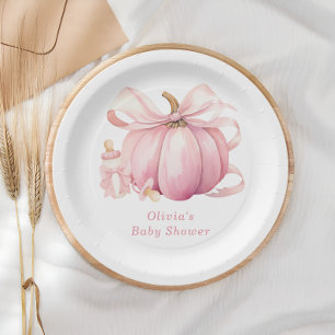 Assiettes En Carton Baby shower de Citrouille rose pâle