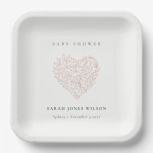 Assiettes En Carton Baby shower de coeur floral doux et brillant