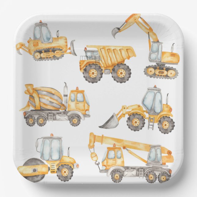Assiettes En Carton Baby shower de construction Truck Party (Recto)
