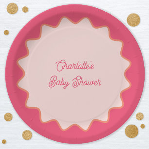 Assiettes En Carton Baby shower de courbe rose de bordure de forme rét