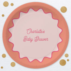 Assiettes En Carton Baby shower de courbe rose orange foncé rétro