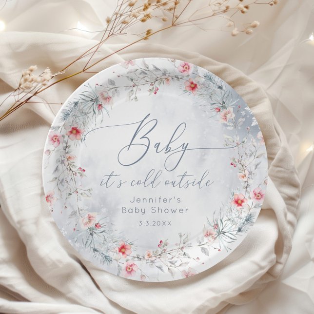 Assiettes En Carton Baby shower de couronne bleu poussiéreux de neige  (Créateur téléchargé)