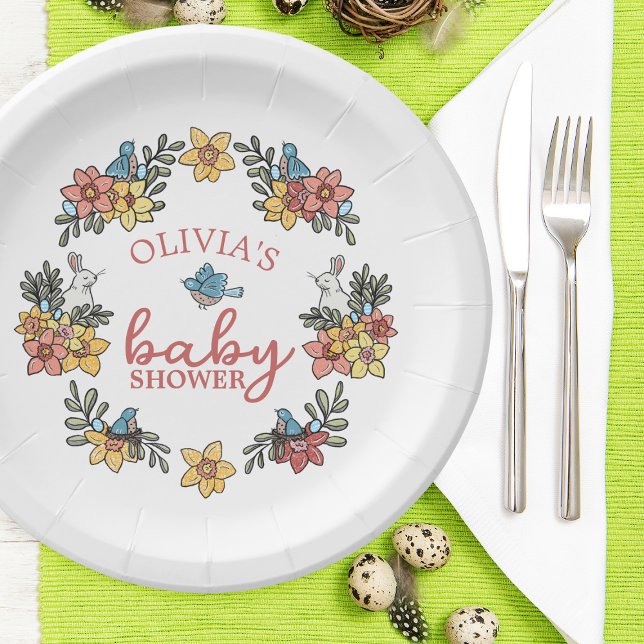 Assiettes En Carton Baby shower de couronne de Pâques printanière (Créateur téléchargé)