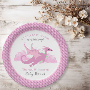 Assiettes En Carton Baby shower de dragon de fille Whimsical rose