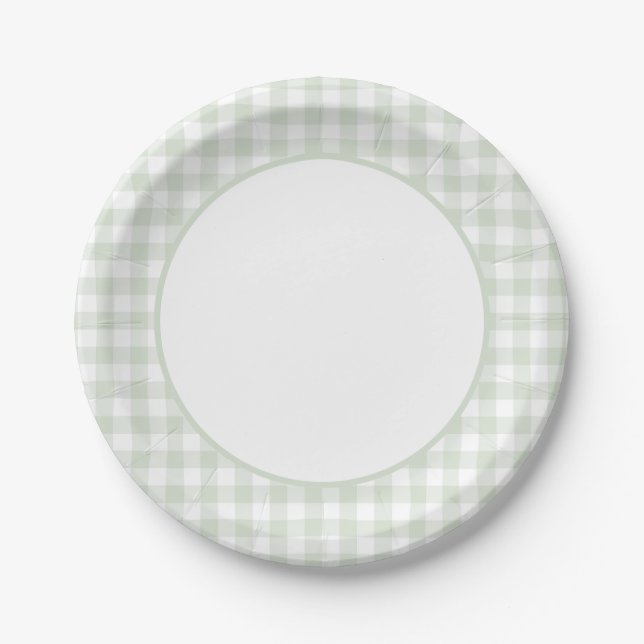 Assiettes En Carton Baby shower de En vichy Sage Green (Devant)