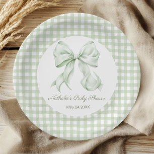 Assiettes En Carton Baby shower de En vichy Sage Green Bow