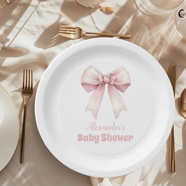 Assiettes En Carton Baby shower de fille à la cou rose (Créateur téléchargé)