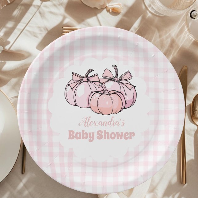 Assiettes En Carton Baby shower de fille Citrouille rose (Créateur téléchargé)