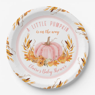 Assiettes En Carton Baby shower de fille Citrouille rose automne