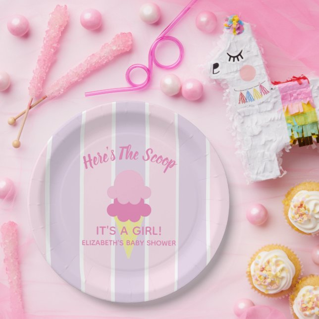 Assiettes En Carton Baby shower de fille de crème glacée estivale (Fête)