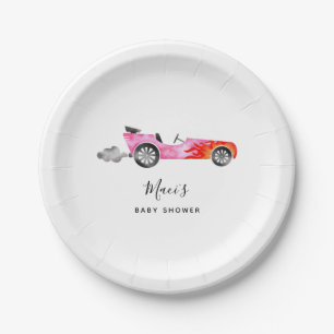 Assiettes En Carton Baby shower de fille de voiture rose moderne