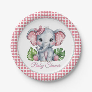 Assiettes En Carton Baby shower de fille éléphante de la cou rose