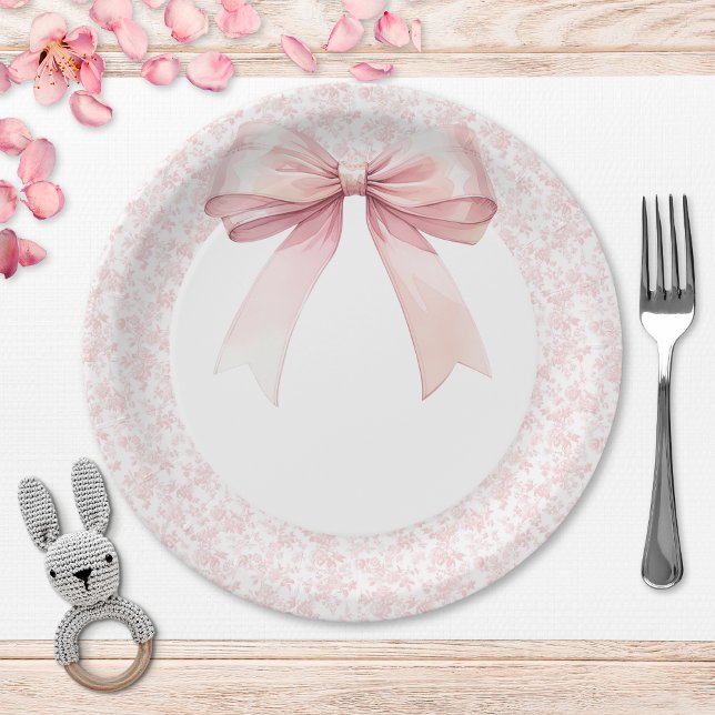 Assiettes En Carton Baby shower de fille en toile de cou rose (Créateur téléchargé)