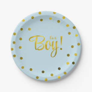 Assiettes En Carton Baby shower de fille Foil Bleu et Faux Gold