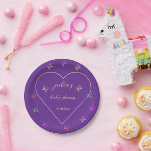 Assiettes En Carton Baby shower de fille papillon de coeur rose