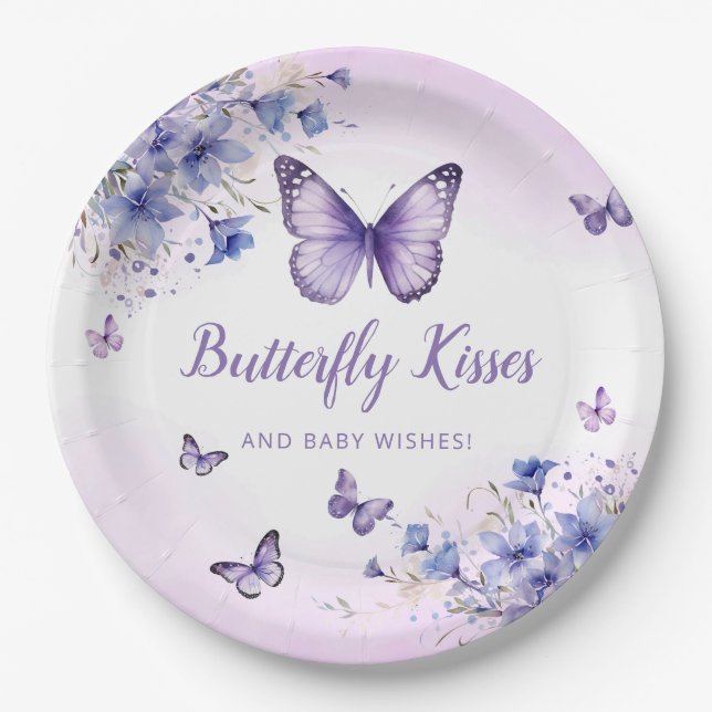 Assiettes En Carton Baby shower de fille papillon floral violet modern (Devant)