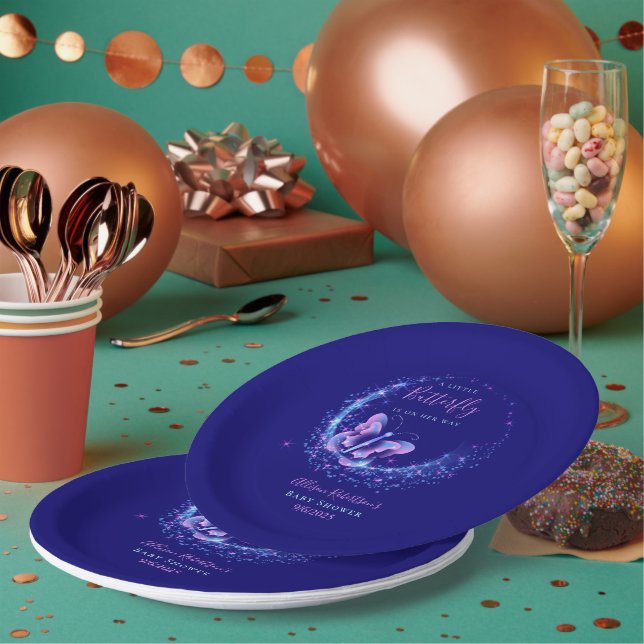 Assiettes En Carton Baby shower de fille papillon pourpre (Multi)