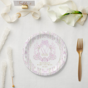 Assiettes En Carton Baby shower de fille preppy de crête florale rose
