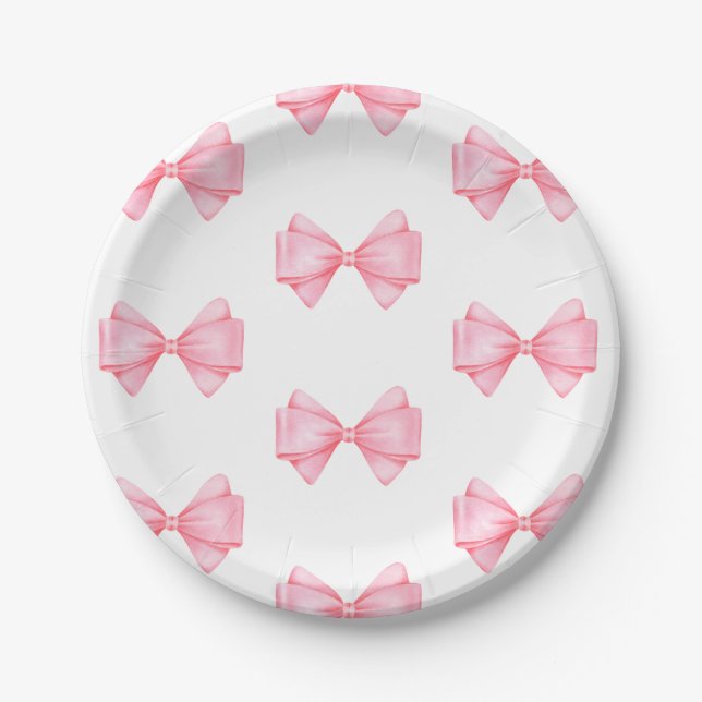 Assiettes En Carton Baby shower de fille rose Bow moderne (Devant)