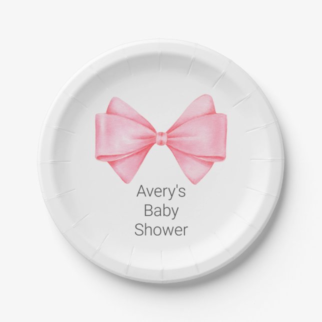 Assiettes En Carton Baby shower de fille rose Bow moderne (Devant)