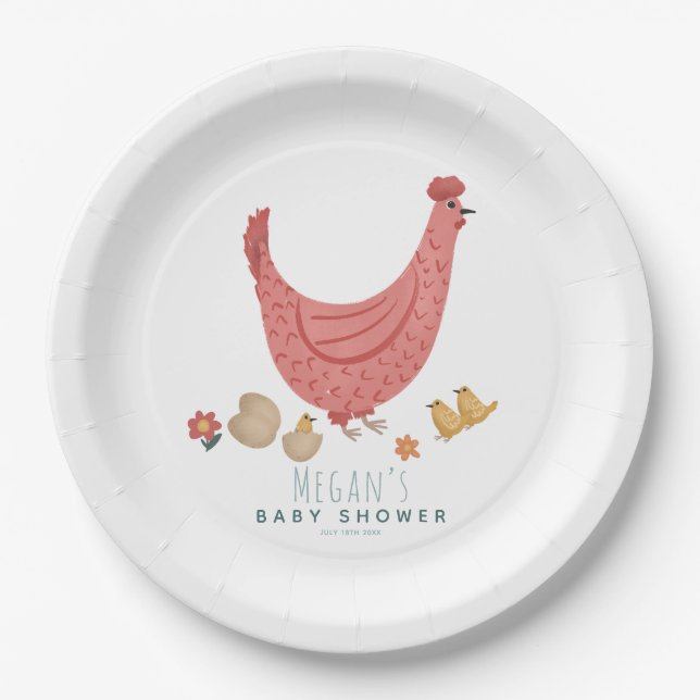 Assiettes En Carton Baby shower de filles de poulet de ferme rose mign (Devant)