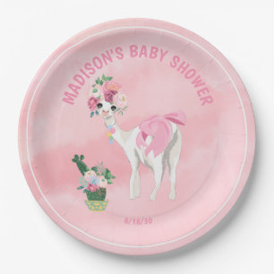 Assiettes En Carton Baby shower de filles Llama Alpaca rose