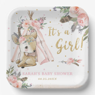 Assiettes En Carton Baby shower de filles tribales de Woodland Deer Bo