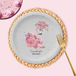 Assiettes En Carton Baby shower de Flamant rose Ballerina à l'eau d'ar