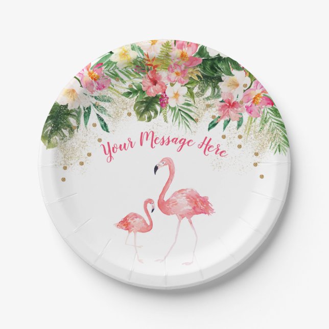 Assiettes En Carton Baby shower de Flamant rose tropical (Devant)