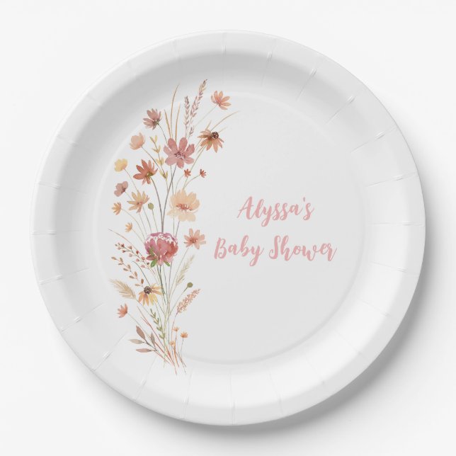 Assiettes En Carton Baby shower de Fleur sauvage Boho Terracotta (Devant)