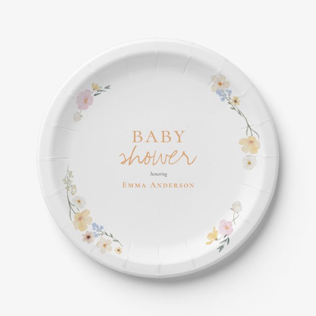 Assiettes En Carton Baby shower de fleurs boho botaniques Script  (Devant)