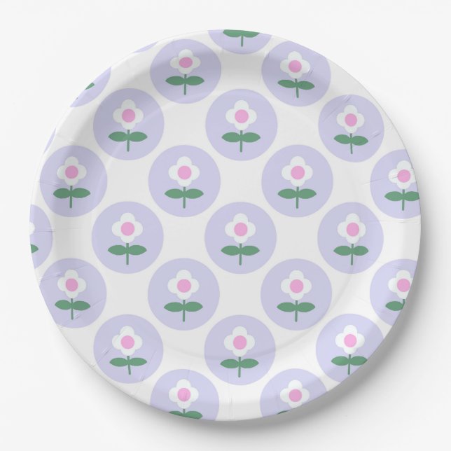 Assiettes En Carton Baby shower de fleurs mauve de marguerite en fleur (Devant)