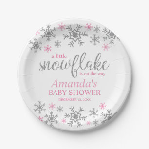 Assiettes En Carton Baby shower de flocons de neige rose hiver