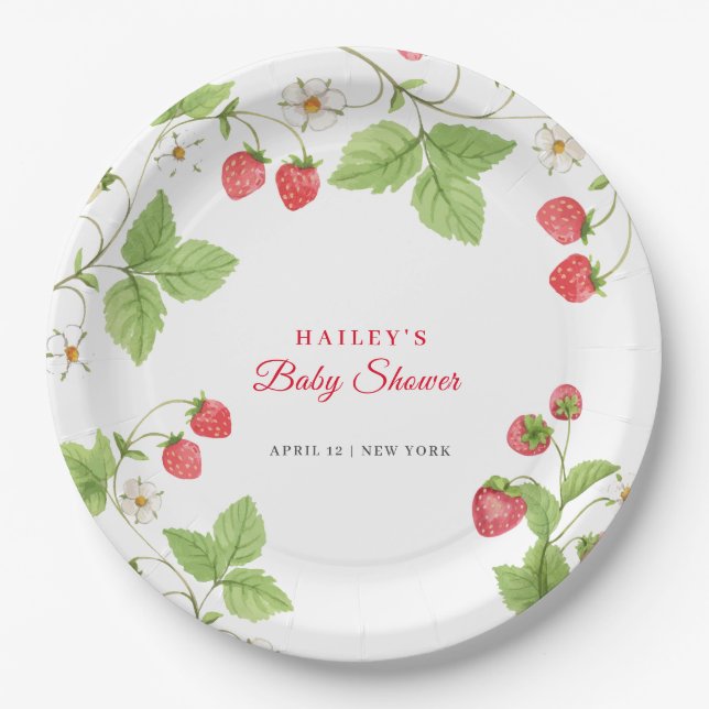 Assiettes En Carton Baby shower de fraise doux simple (Devant)