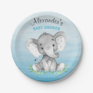Assiettes En Carton Baby shower de garçon d'éléphant d'aquarelle