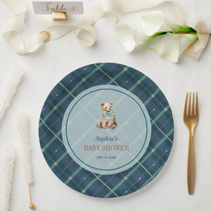 Assiettes En Carton Baby shower de garçon d'ours en peluche bleu marin
