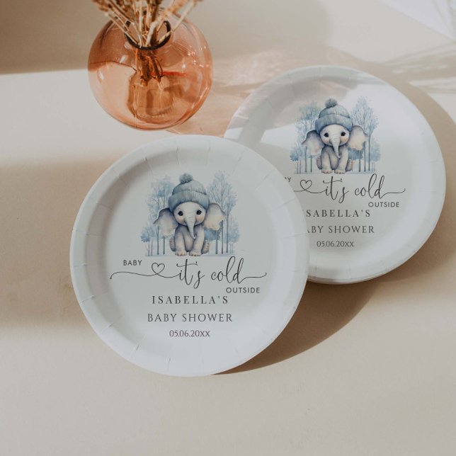 Assiettes En Carton Baby shower de garçon éléphant d'hiver (Créateur téléchargé)